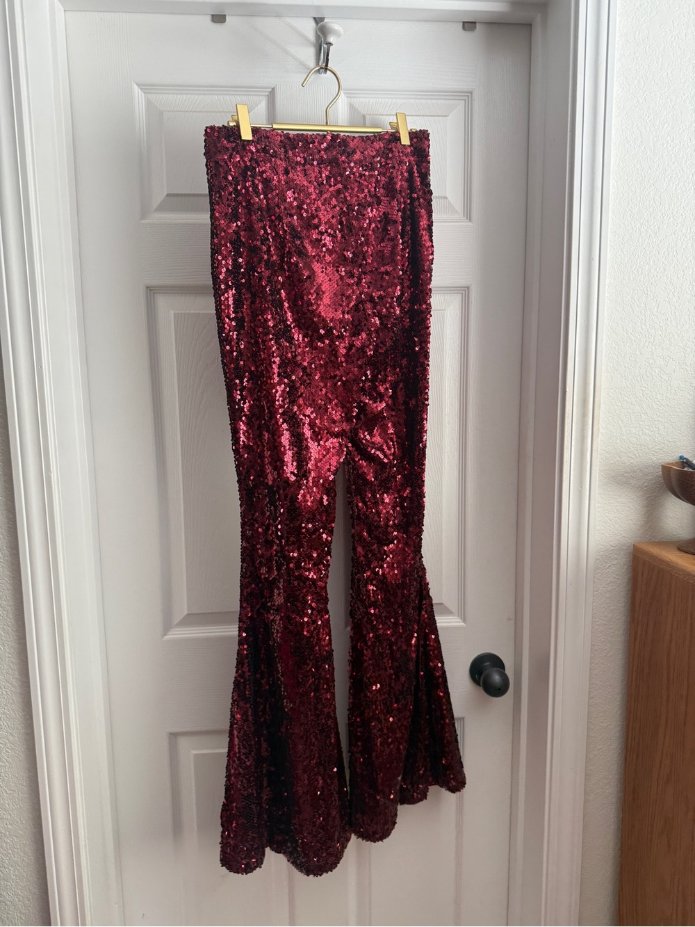 L&B Wine Sequin Bell Bottom Flare Pants